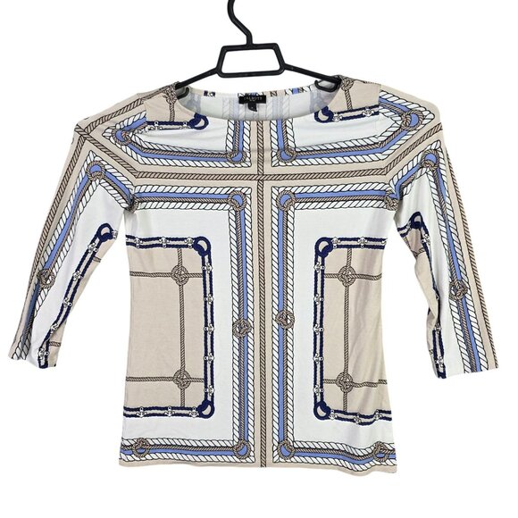 Womens Talbots Petites Nautical Rope Print Top 3/4 Sleeve Rayon Spandex Blend S - Picture 1 of 7